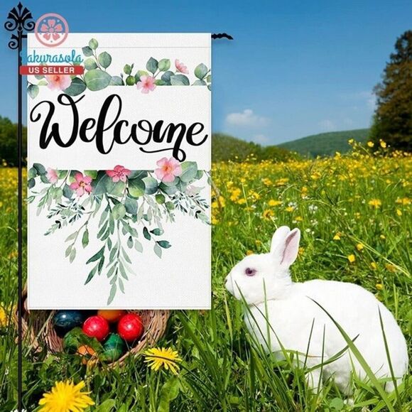 Spring Welcome Garden Flag: Spring Flower Yard Flag 12X18 Inch Floral Welcome - Picture 4 of 9